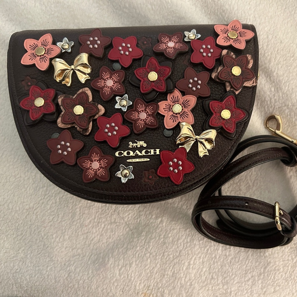 NWT 2000 Coach Ellen Crossbody Daisy Applique Tea Rose In Oxblood